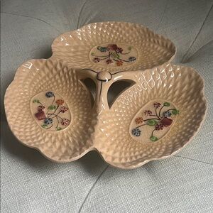Vintage Floral Tri-Section Serving Dish Vanity Jewelry Trinket Tray Made Japan